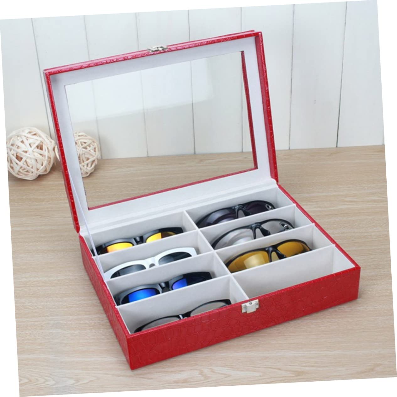 VALICLUD Scatola Espositiva per Occhiali da Sole in Pu, 8 Scomparti, Effetto Coccodrillo Rosso, Organizer per Casa e Negozio | Finestra Espositiva, Uso Casa e Negozio, Organizzatore per Custodire e Mostrare Modelli