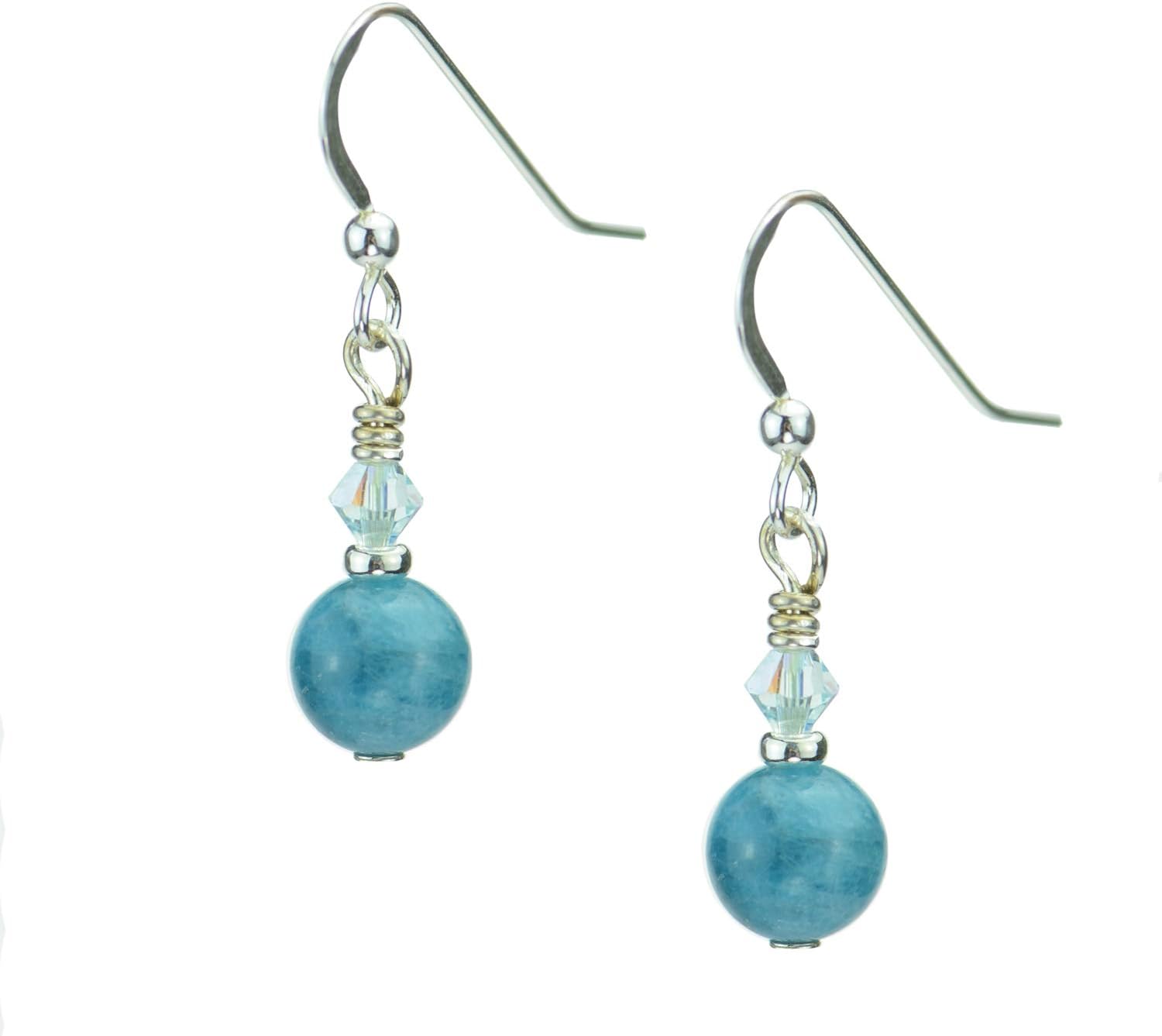 Apatite Gemstone Earrings with Sterling Silver and Swarovski Crystal