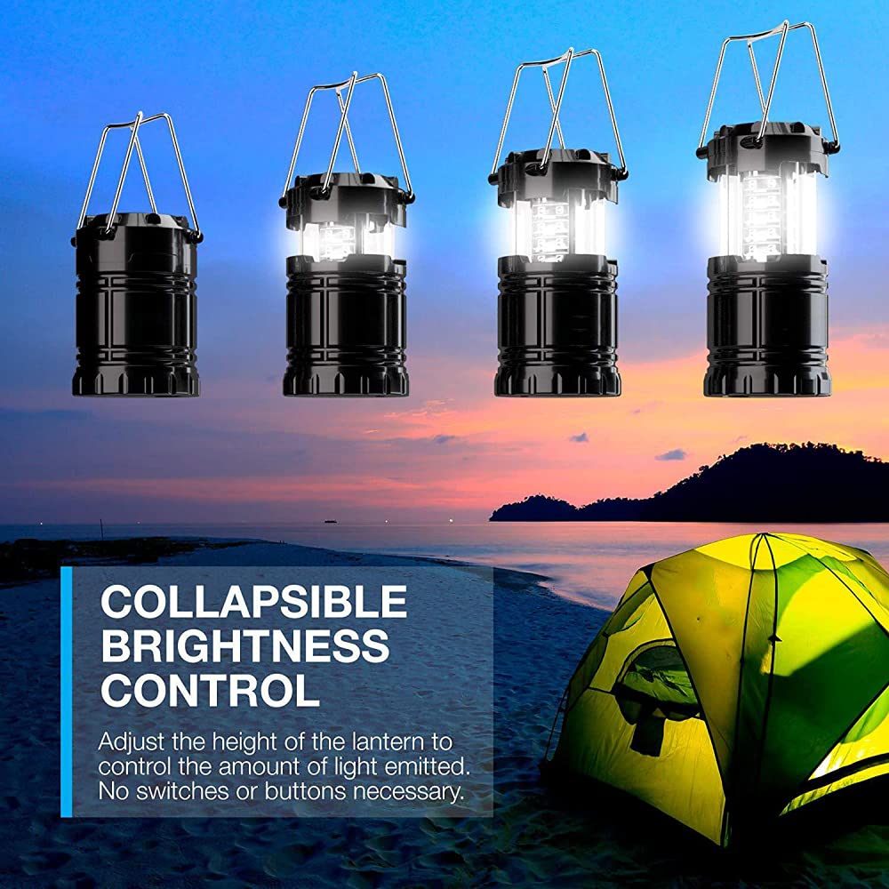 4 Pack Lámpara Camping LED,Plegable con Lmanes y Gancho, Linterna Portátil a Pilas Ldeal para Aventuras, Acampadas, Pesca, Senderismo etc