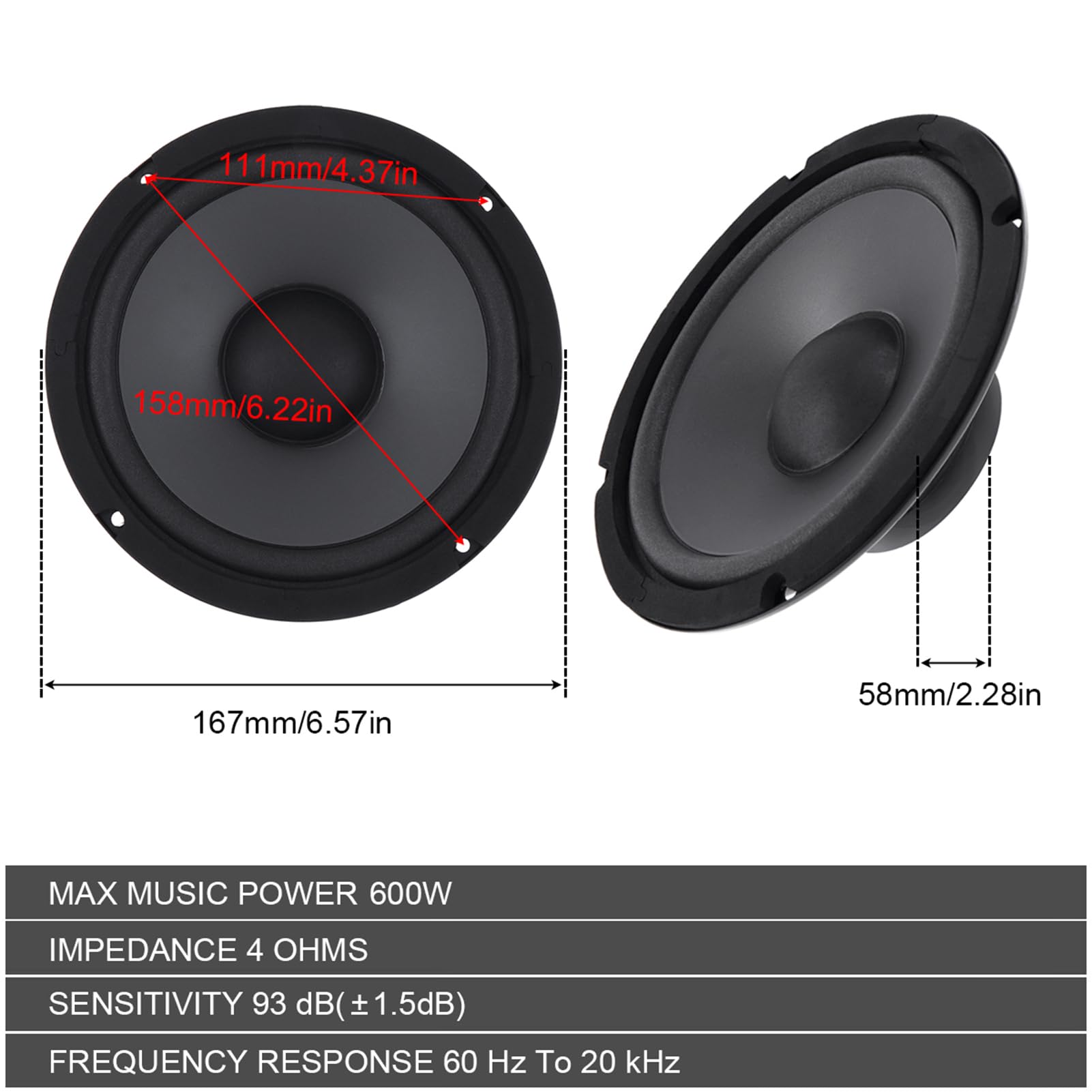 Auto Mitteltöner 16.5cm 17CM 350 Watt Max Mid Bass Audio