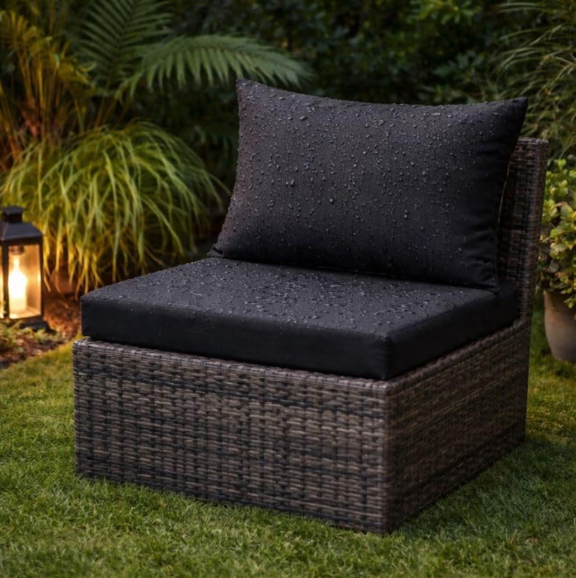 SLUMBER HOME 1,2 or 3 Seater Rattan Garden Furniture Replacement Cushions Seat and Back Cushion Water Resistant, Thick & Comfortable for Outdoor 5cm (Black, Seat Cushion 54cm x 60cm x 5cm) โ image 1