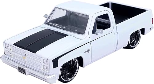 MiJo Exclusives Jada Toys 124 1985 Chevrolet C10 - Blanco con rayas negras - Just Trucks - 34317