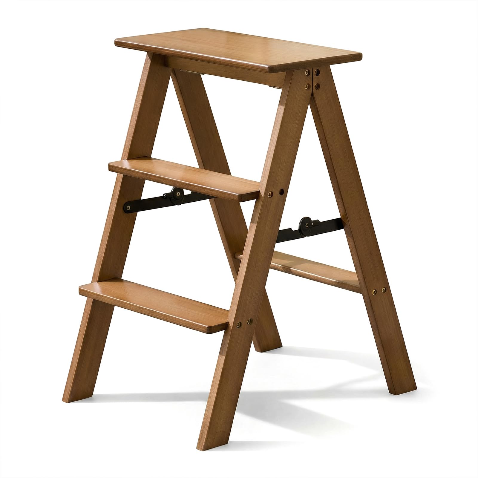 Escalera de madera de 3 escalones y taburete plegable reforzado para estudio