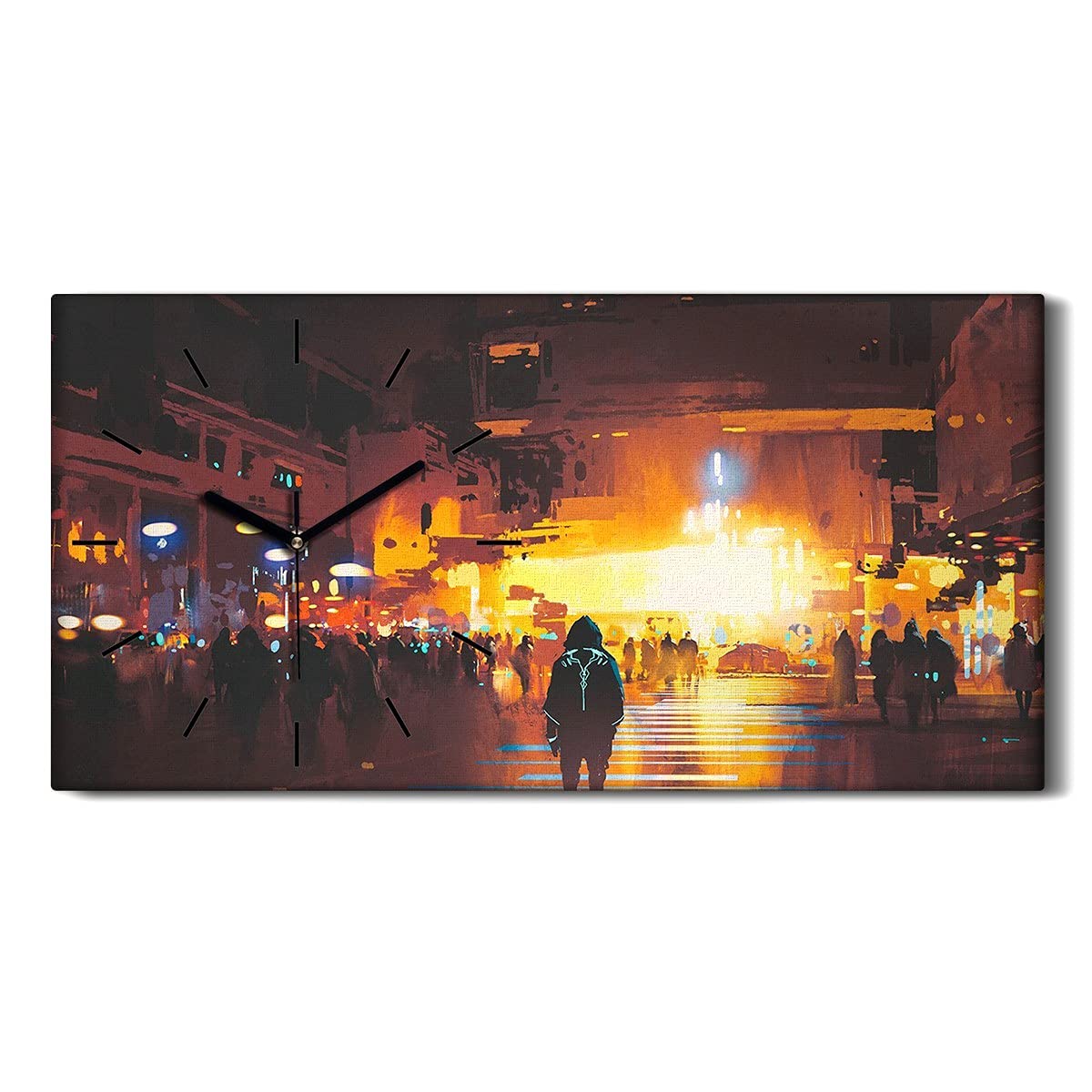 Horloge Murale Salon Ville Futuriste - Idée Déco Chambre Toile 60x30cm