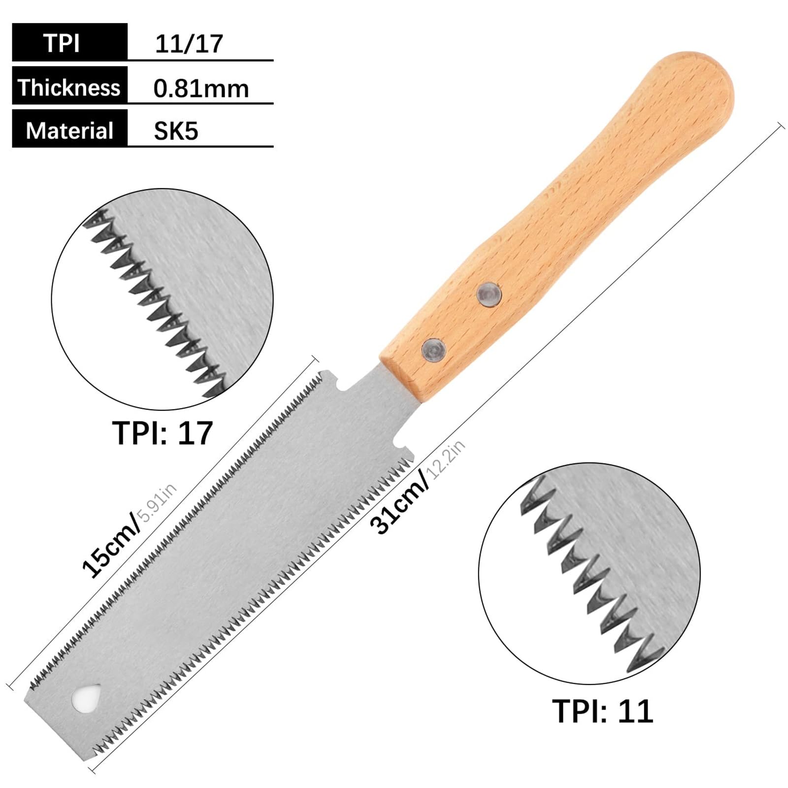 Sega Giapponese Falegname, Sega Giapponese per il Taglio Fine del Legno, Sega per Legno Manuale Tirare Professionale, Doppio Edged 11/17 TPI Flush Cut Saw, per Trimming Pruning Woodworking