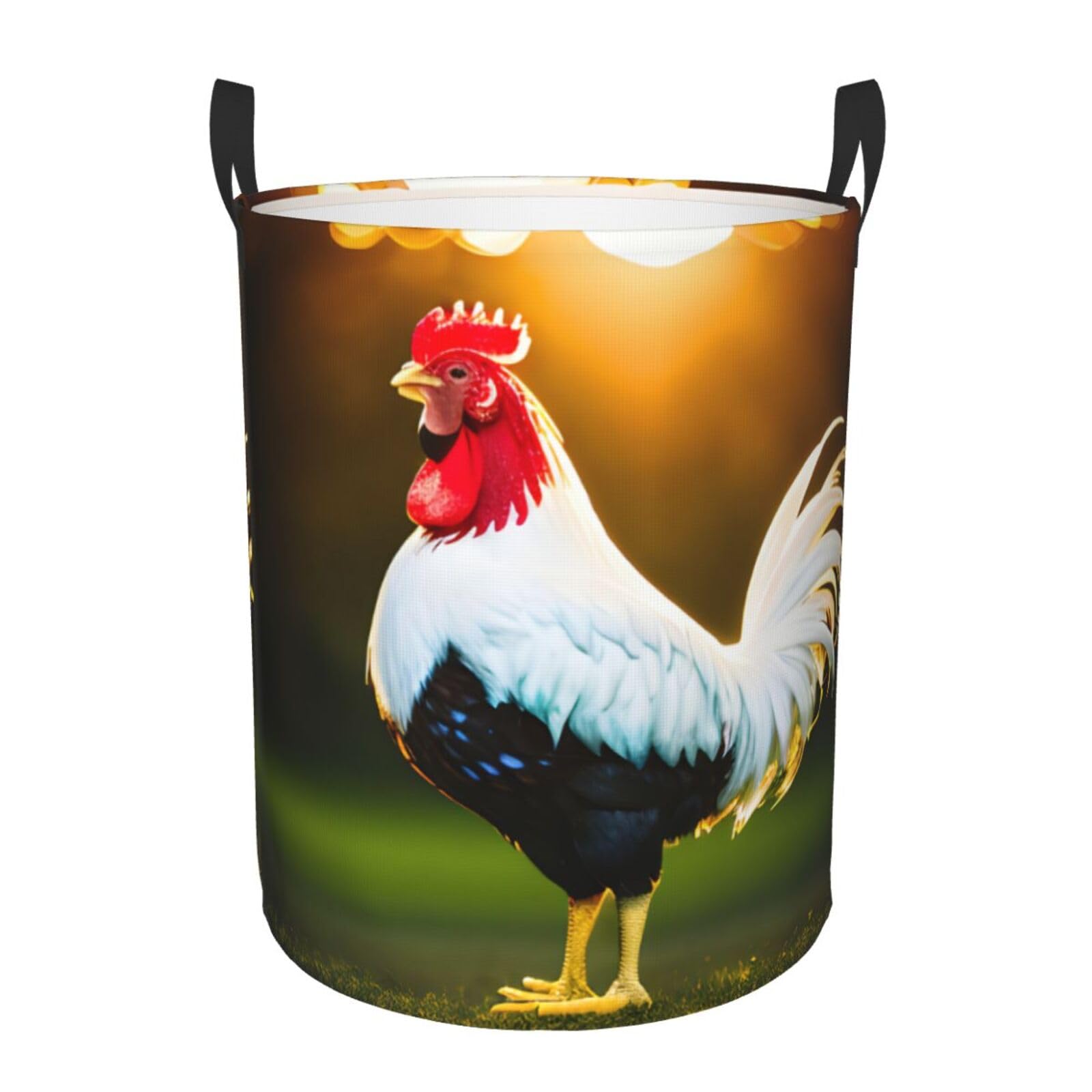 S Collapsible Laundry Hamper Round Shine Rooster Print Storage