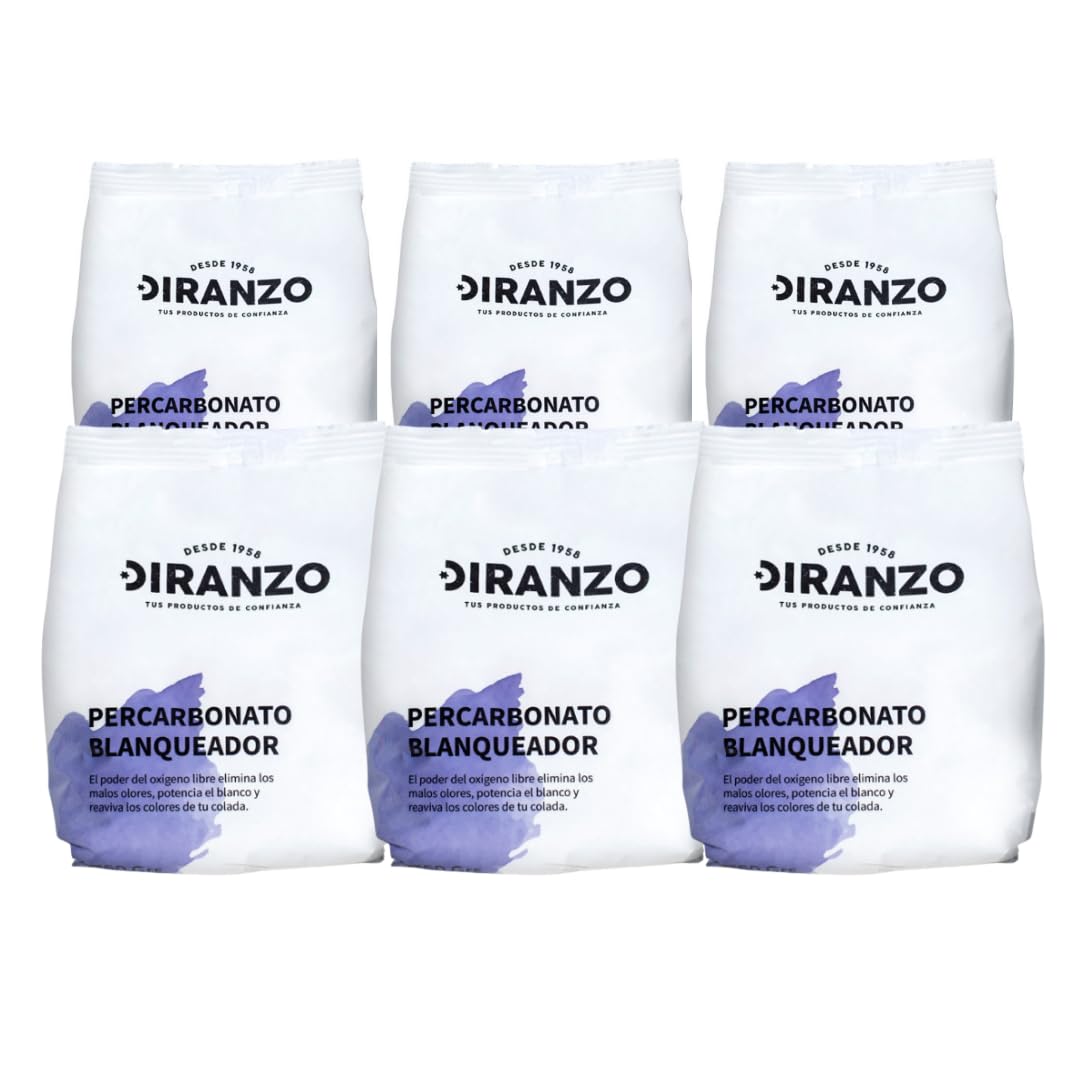 Percarbonato Blanqueador Diranzo Pack 6 unidades 750g x 6. Total 4,5 Kg, Quitamanchas, Blanqueante, Elimina Olores y Grasa. Apto Ropa blanca y Color. Elimina manchas difíciles