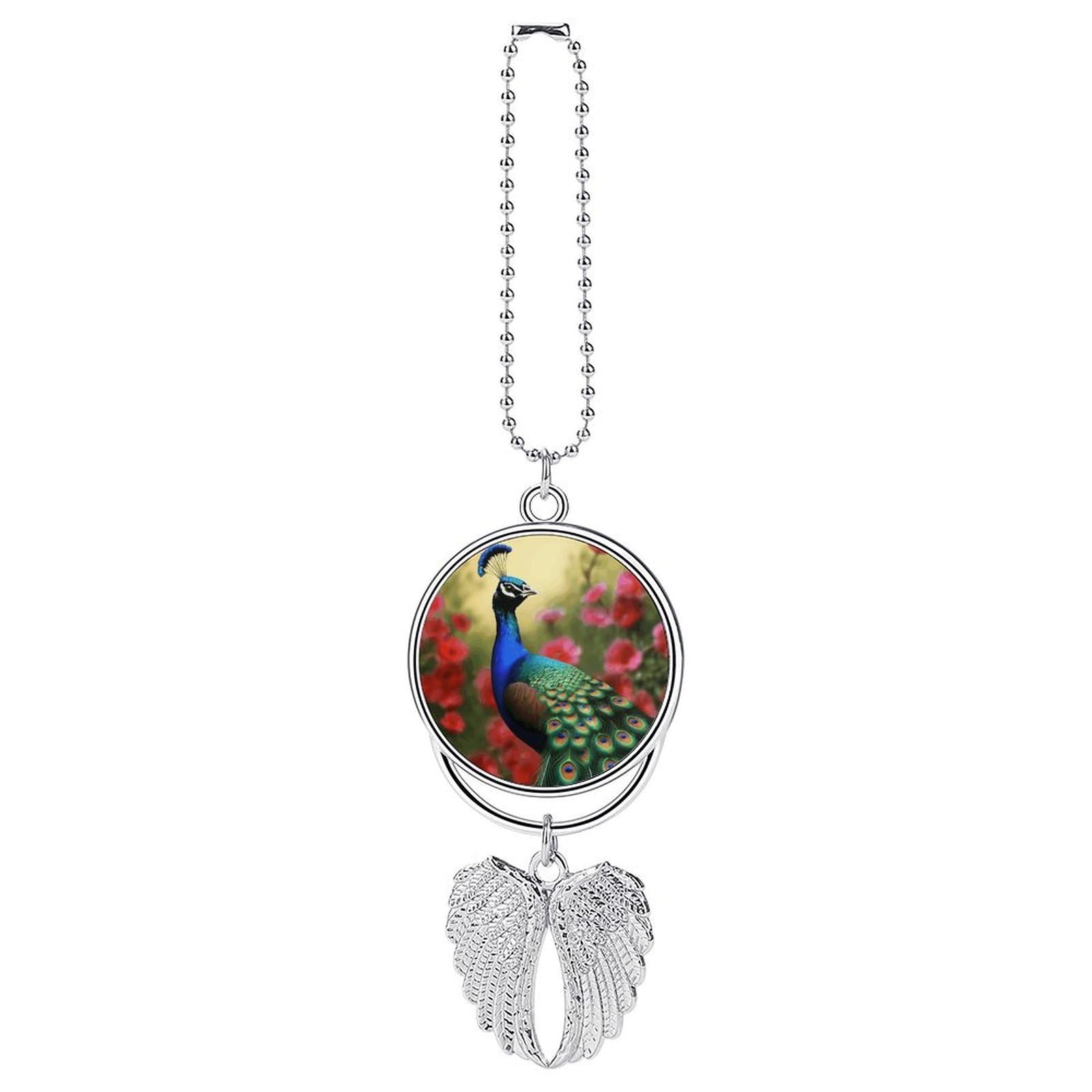 Car Charm Zinc Alloy Rearview Mirror Hanging Ornament Premium Metal Peacock Flowers Car Pendant for Auto Interior Decor Accessories,Unique Gift for Adult,Silver-Style