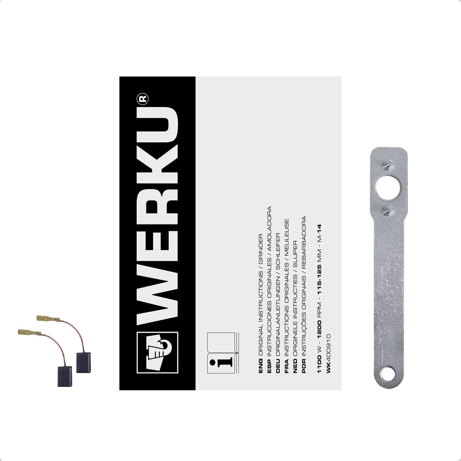 Werku WK400910, Amoladora Ángulo, Calidad Profesional, Potencia 1100 W, Disco 125 mm, Mango Principal Slim-Fit, Incluye Mango Auxiliar