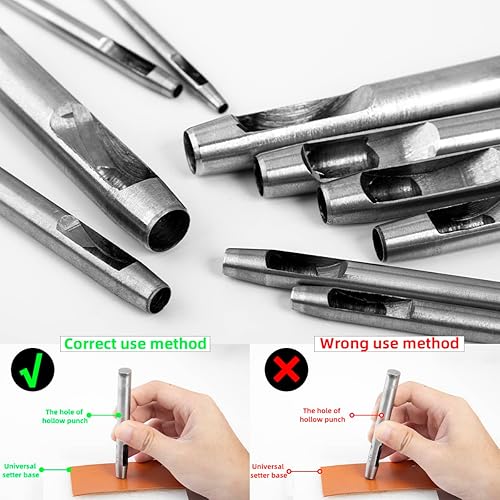 Miniatura 4 de WUTA Juego de 6 herramientas de perforación de cuero hueco de 0.236 a 0.394 pulgadas, kit de trabajo de cuero para cuero, correa de reloj, tela,