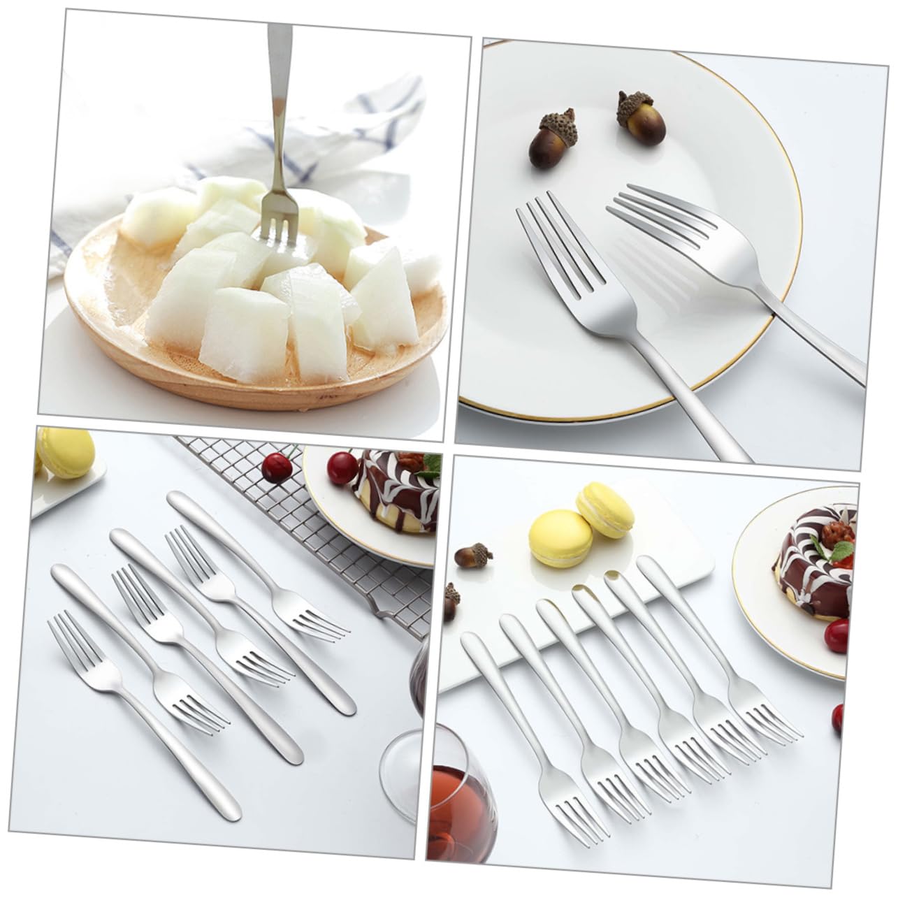 Tenedor de Postre de Acero Inoxidable, 24 Piezas, Plata | Juego Versátil y Cómodo, Formato Pequeño Portátil, Adecuado para Fruta y Mesa