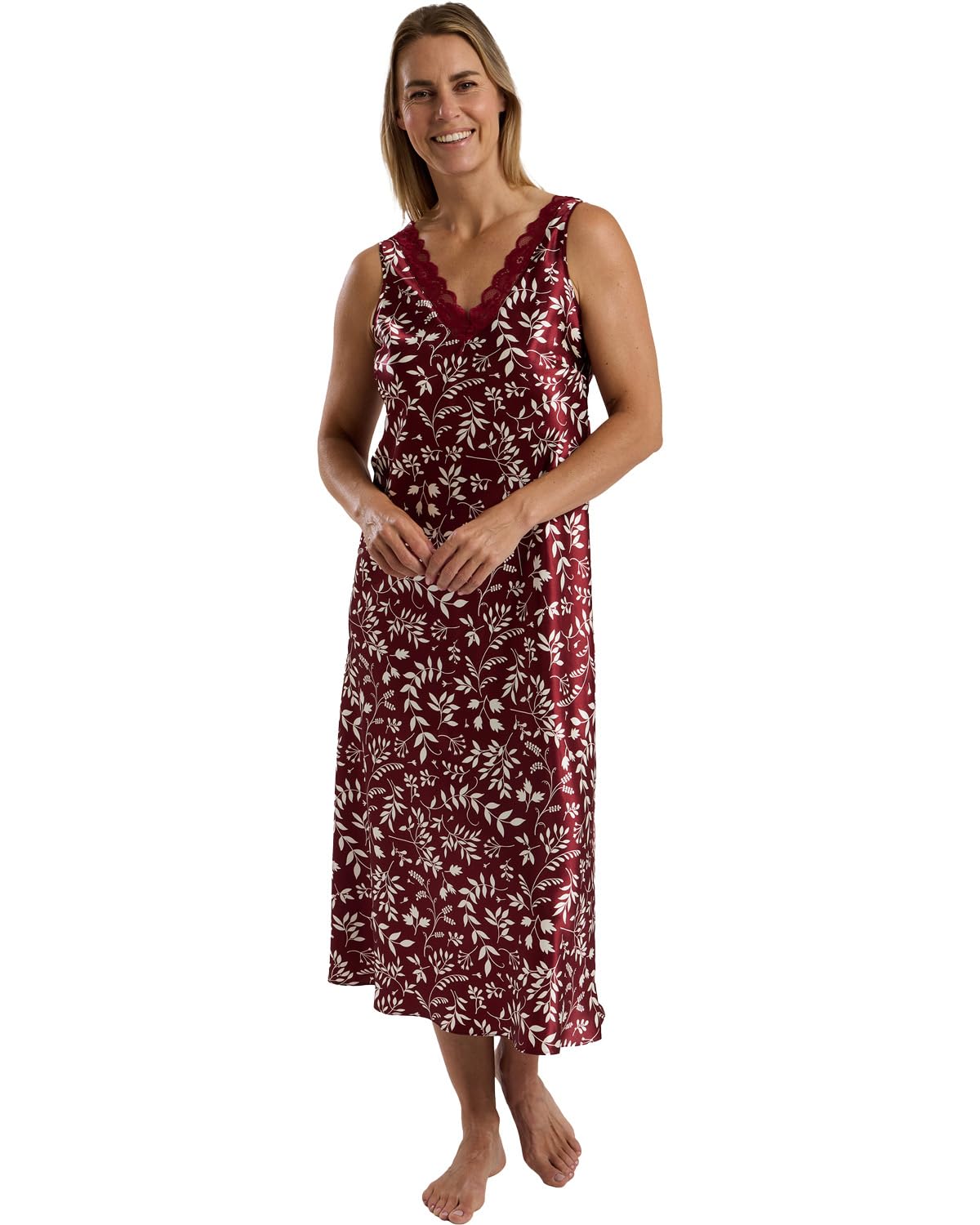 Slumber Hut Ladies Claudette Satin Long Nightdress MA45762 Deep Cherry 18-20