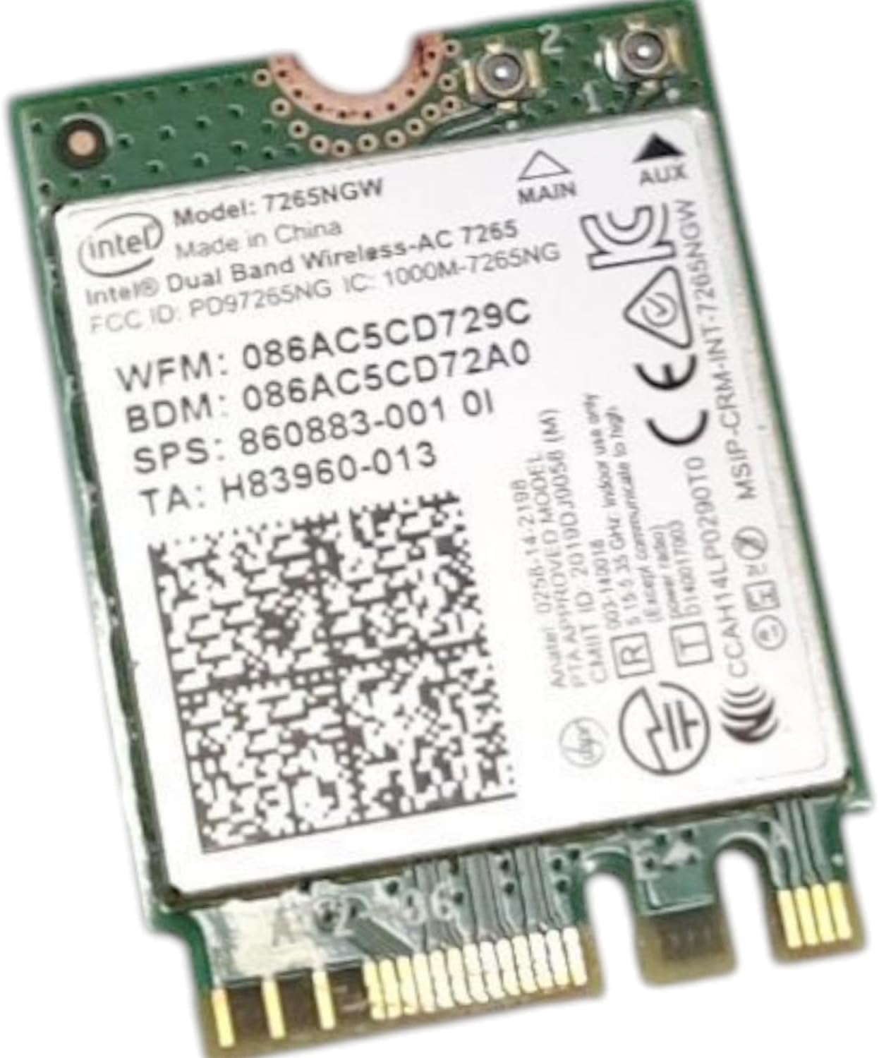 Intel Dual Band Wireless-AC 7265 802.11ac,2x2 Wi-Fi and Bluetooth 4.0 Module (7265NGW)