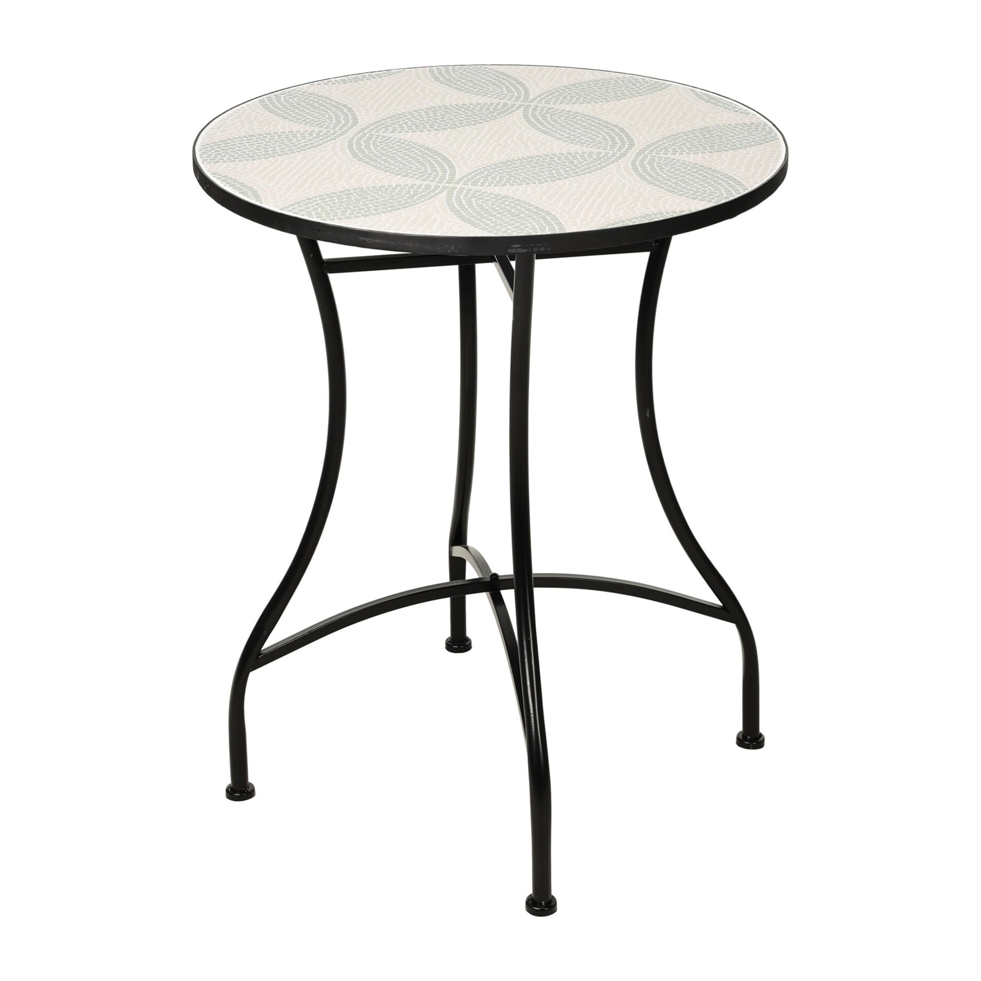 Well Home Mesa de Bistró con Diseño de Mosaico 60x71cm, Tubo de Hierro y Placa de Creme y Verde Salvía