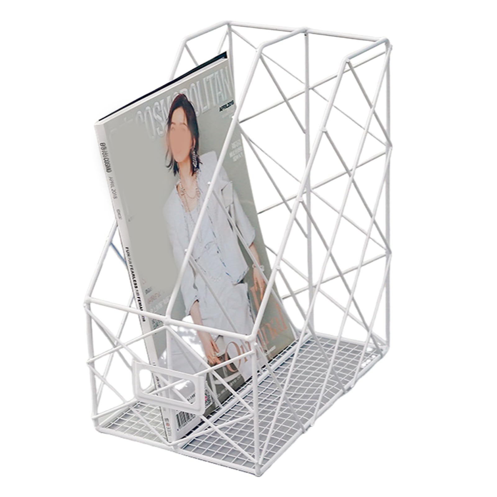 Moderno organizer geometrico in metallo per scrivania, 20,3 x 25,4 x 30,5 cm, in rete di ferro, per documenti da scrivania, per forniture per ufficio, supporto verticale per libri e cartelle (bianco)