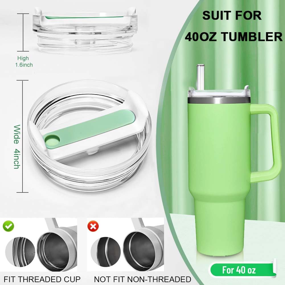 2 Pack Stanley Cup Tumbler Lids - 40oz Transparent, Swivel, Splash Proof, Kids Proof, White