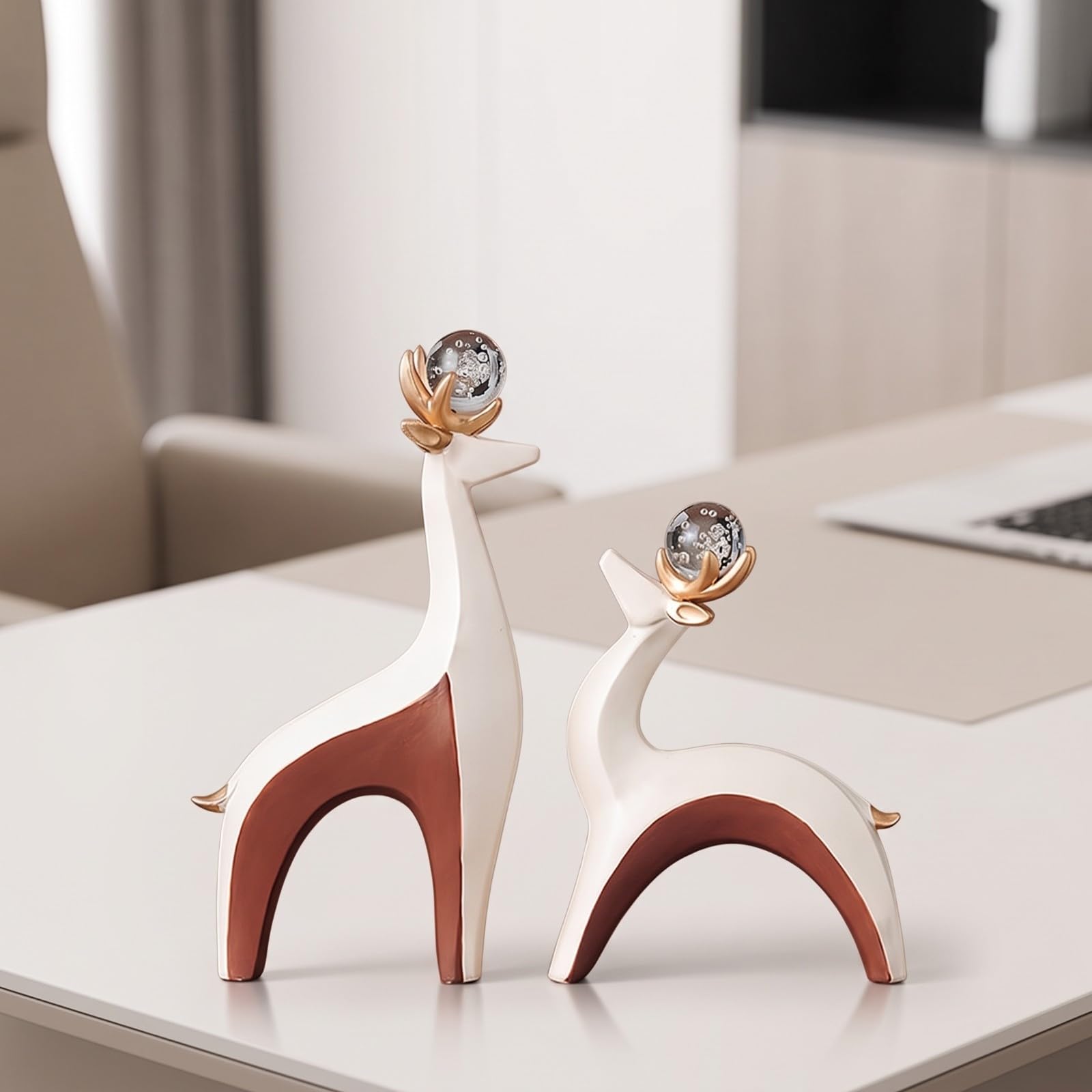 2 Piezas Adorno Escritorio Elegante, Beige