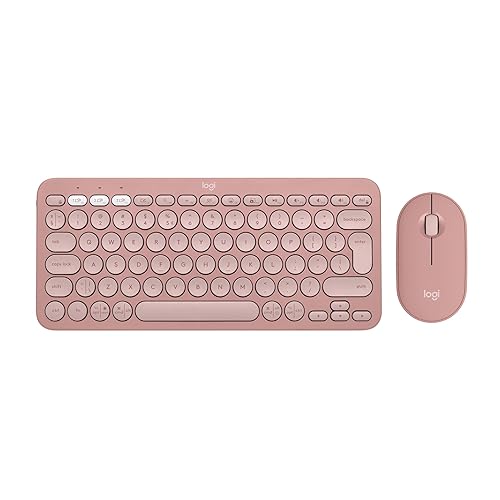 Logitech Pebble Keys 2 K380s, Teclado Bluetooth multidispositivo Pebble Mouse 2 M350s, estilizado ratón inalámbrico Bluetooth - Rosa - Combo - Rosa