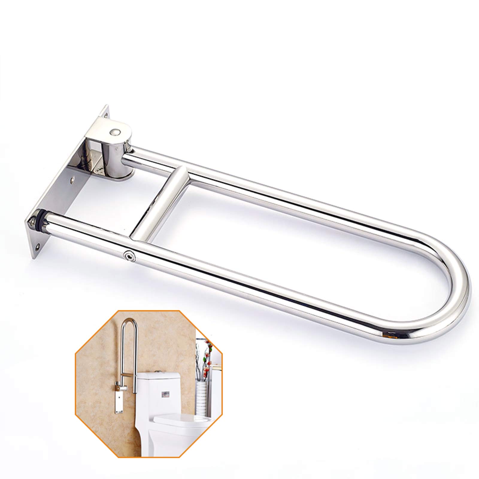 Asa de seguridad para baño abatible y atornillada, barra de apoyo de seguridad para minusvalidos, barra de agarre para inodoro, Mango ducha en forma de U para discapacitados (60 cm)