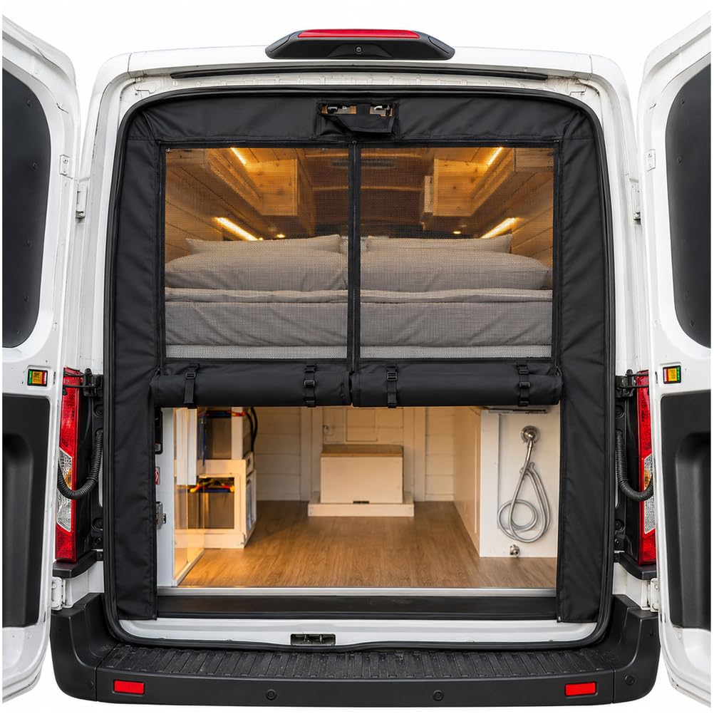 Zanzariera per Portellone Posteriore di Camper con Tendina Oscurante per La Privacy, Zanzariera per Portellone Posteriore di Furgone Camperizzato per Campeggio, Ventilazione