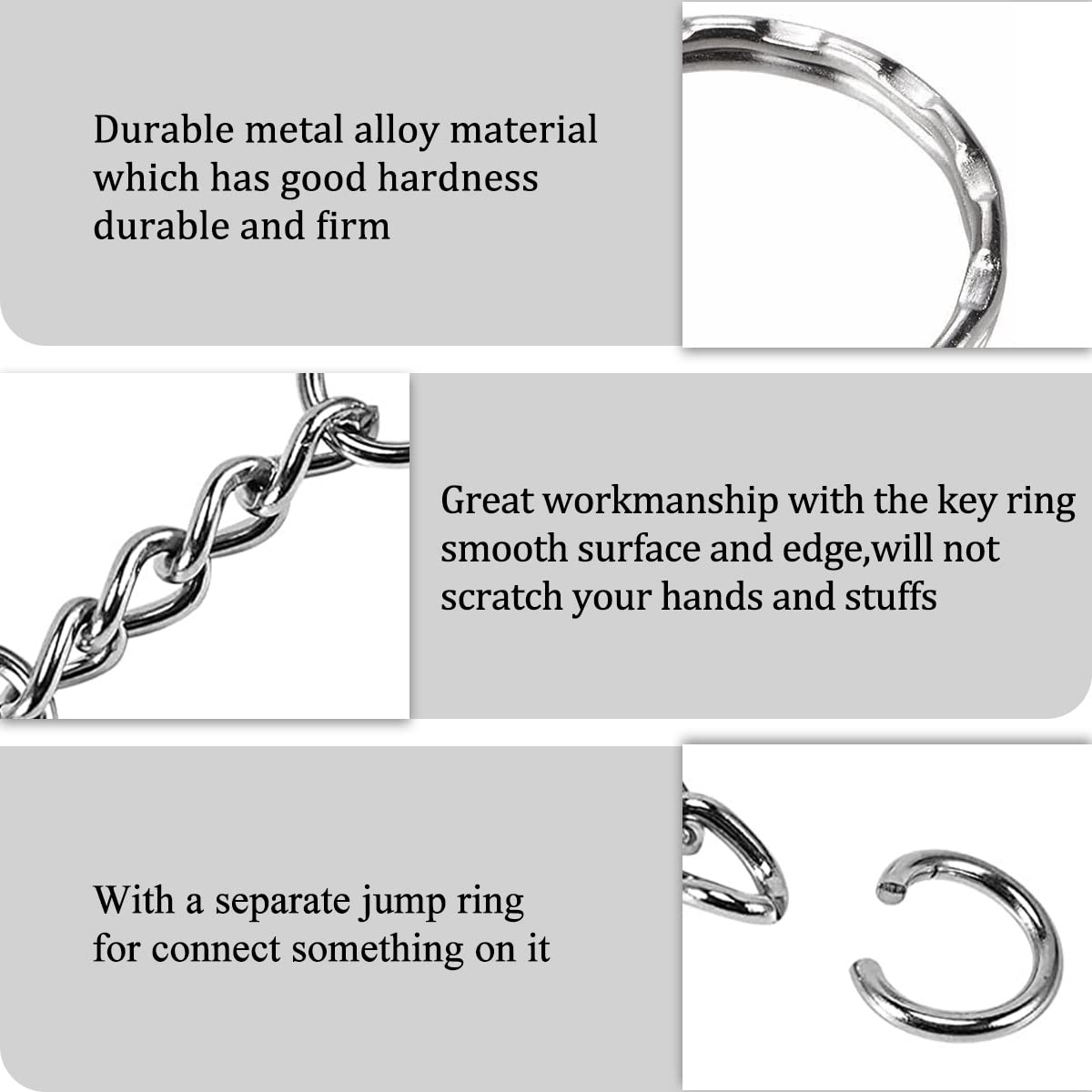 Sleutelringen, 100 stuks sleutelringen, 25 mm sleutelring met schakelketting en springringen, metalen sleutelhangers voor kunst en handwerk, zilver