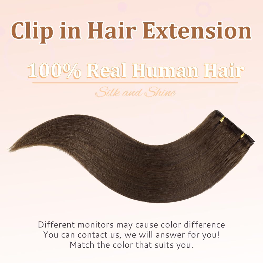 HotLulana Extension Capelli Veri Clip, 7pcs 40cm 120g Marrone Cioccolato Extension Capelli Veri Invisible Extension Capelli Clip Capelli Veri Extension Clip 16 Pollice Extension Clip Capelli Veri 2#