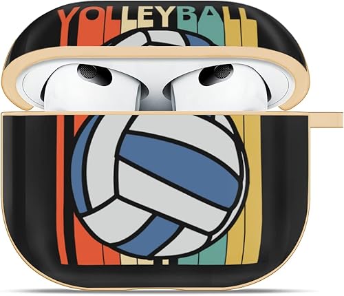 Miniatura 3 de Funda de voleibol retro compatible con AirPods 3, bonita funda chapada en oro de 3ª generación con llavero protector duro Gen 3 diseñado para Apple