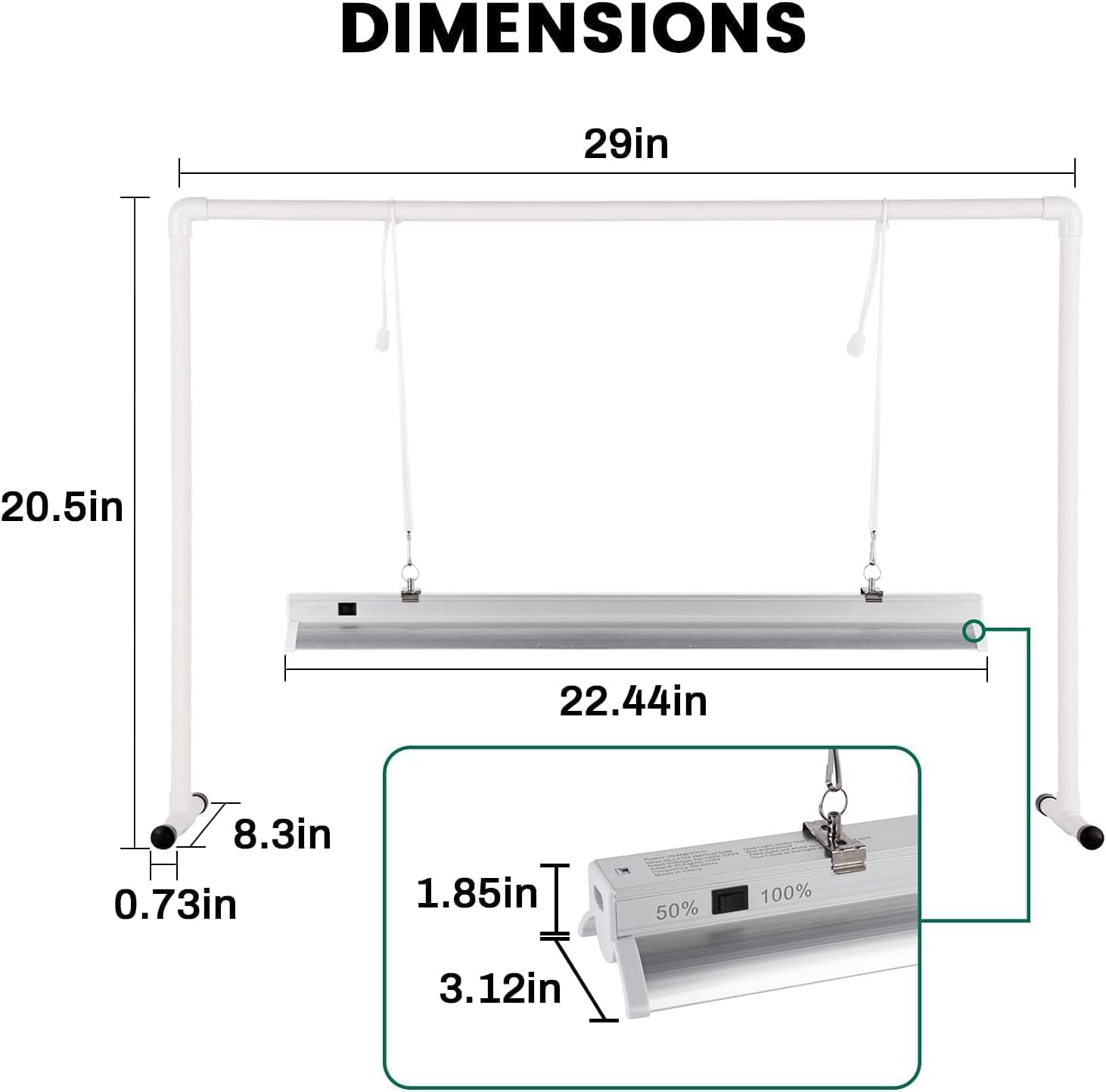 iPower LED Grow Light Stand Natural White Full Spectrum for Indoor Plant Starting Seeds and Propagating Cuttings, Height Adjustable, 2 Feet