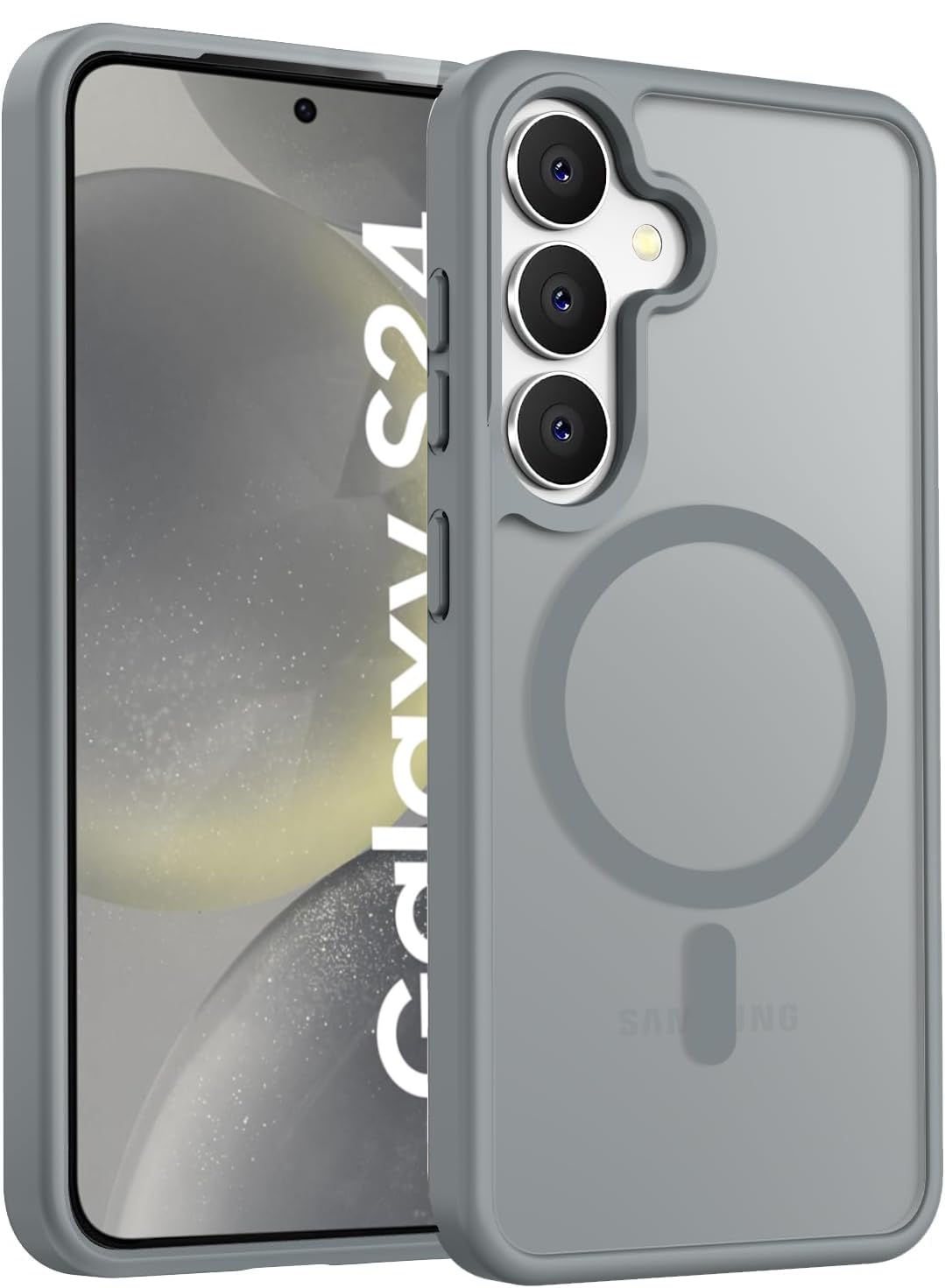 Elzzi Magnetic Guard Designed for Samsung S24 5G Case Translucent Matte Hard PC + TPU Back Cover [Compatible with MagSafe] Anti-Scratch Phone Case (Natural Titanium)-image-12