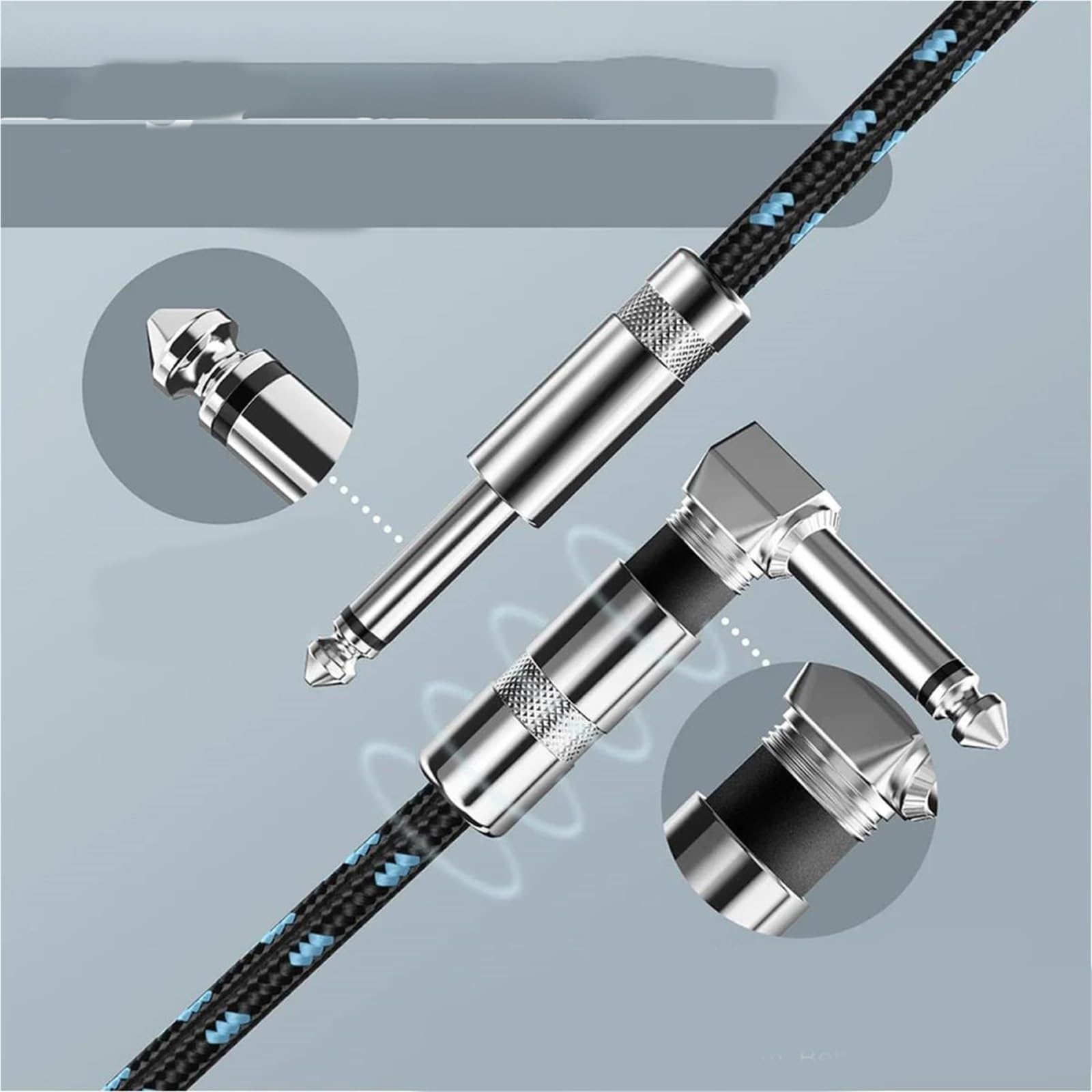 Zestaw Kabli Gitarowych Kabel Mono 1/4 Cala Do Gitary Elektrycznej 90 Stopni 6.5 Mm(6m)