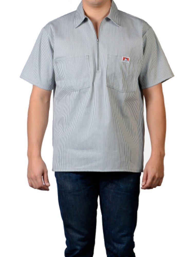 Ben Davis Men's Half Zipper Shirt, Grey Striped, L