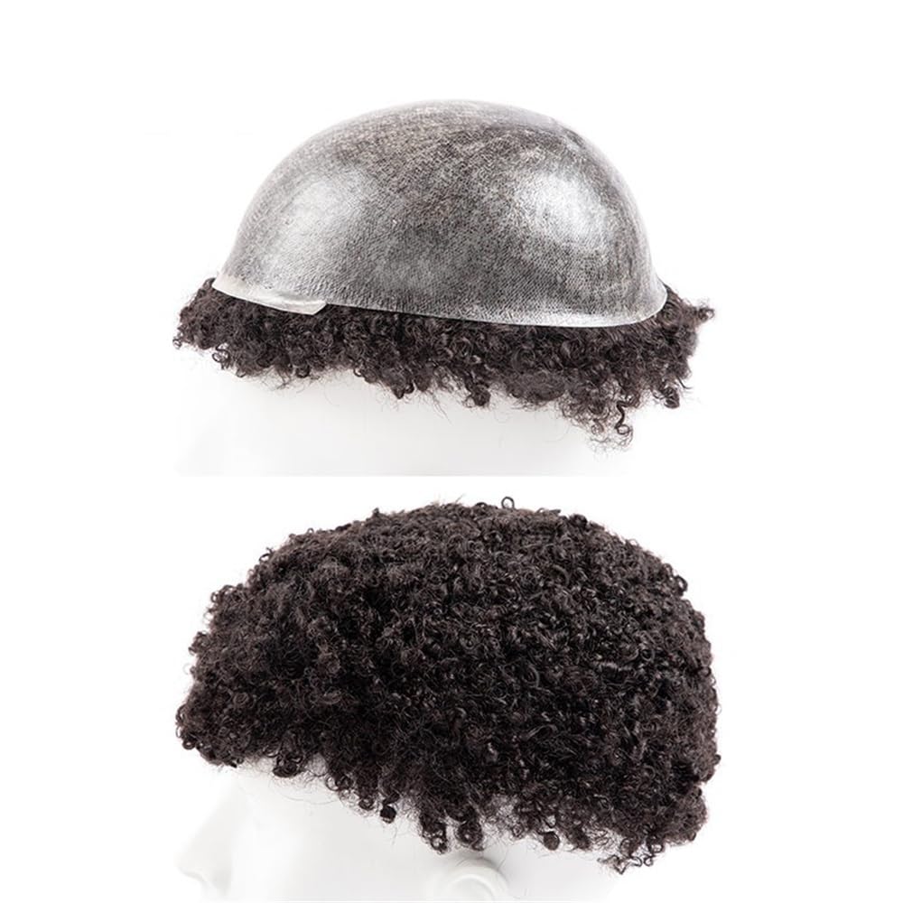 Dla mężczyzn 10 mm afro loki dla mężczyzn, 0,12 wtrysku, baza pełna skóra, proteza męskich włosów, indyjskie ludzkie włosy (7 x 9)
