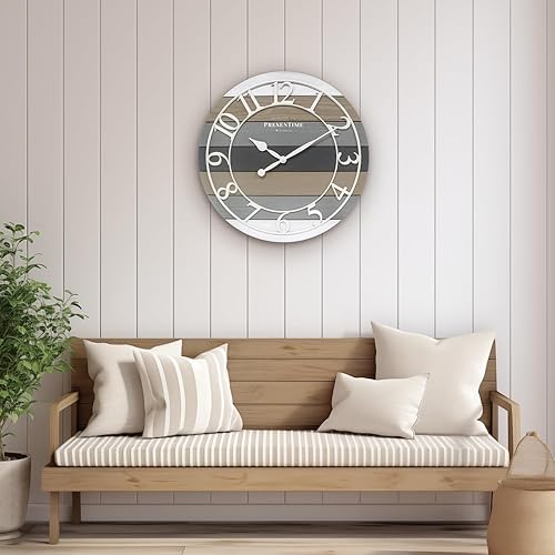 Miniatura 3 de Presentime & Co - Reloj moderno de granja Shiplap de 19.5 pulgadas, números arábigos blancos con estilo Shiplap de grano de madera multicolor.