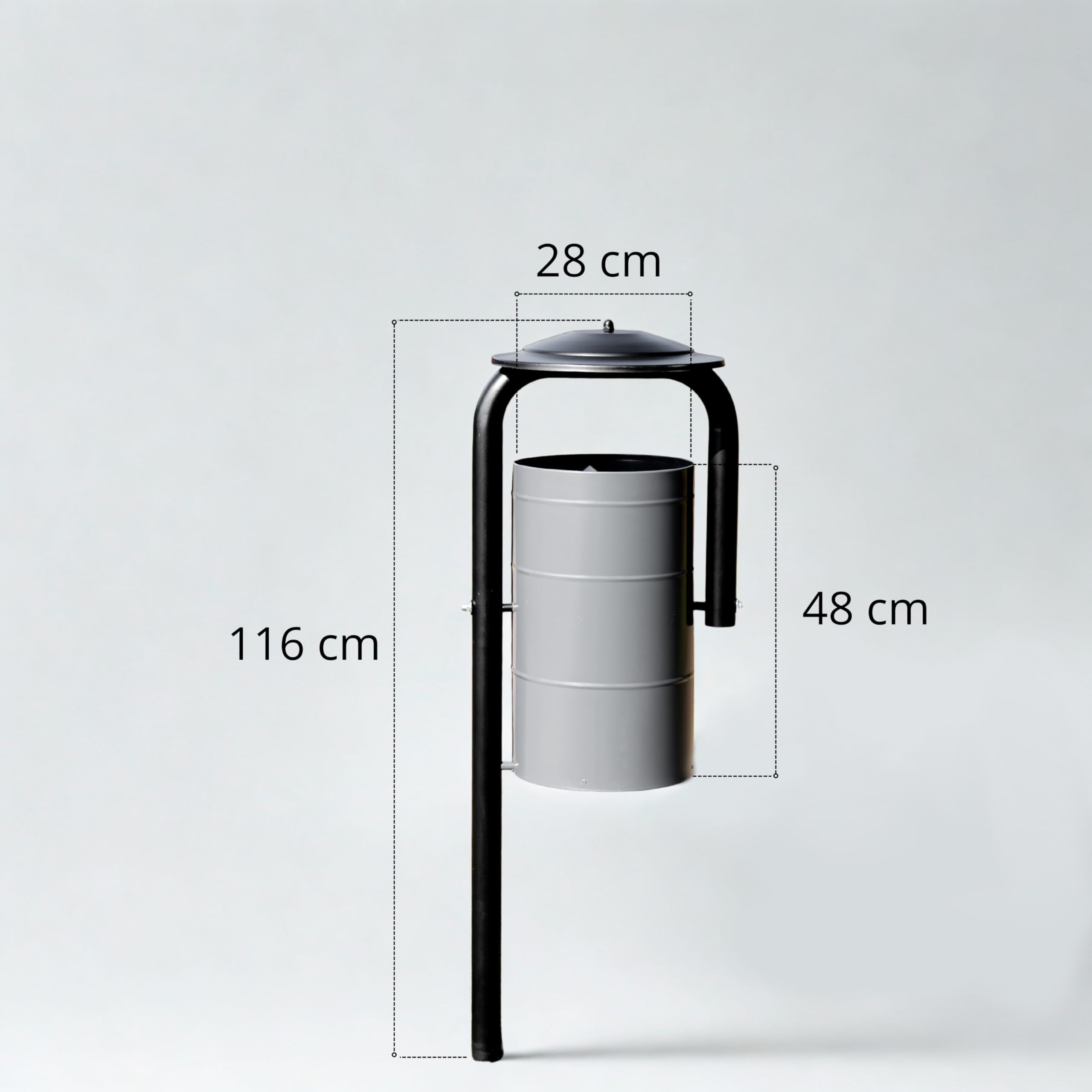 REKORD Robuster Abfallbehälter Grau 30L Mülltonne für Park Garten Stadt Outdoor Wetterfest Metall Modernes Design mit Regenschutz