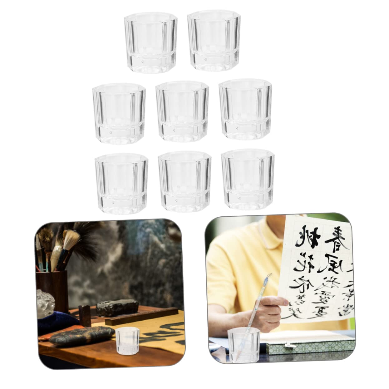 8pcs Glass Nail Cleaning Cup Manicure Accessory for Liquid Powder Mixing Stylish Design for Nail Salons and Home Use Finish Compact