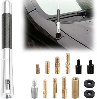 BESULEN Car Short Antenna, 4.7 Inch Carbon Fiber American Flag Aluminum Auto Radio Antenna for AM/FM Reception, Universal Replacement Car Antenna with 9 Adapters, 2 Screws, 2 Rubber Rings