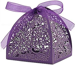 Rockreyoa Caja de regalo con cinta de regalo para boda, caramelos, cajas de papel hueco, diseño floral, cajas pequeñas de cartón para bodas, bautizos, cumpleaños, fiestas, decoración, color lila, 30