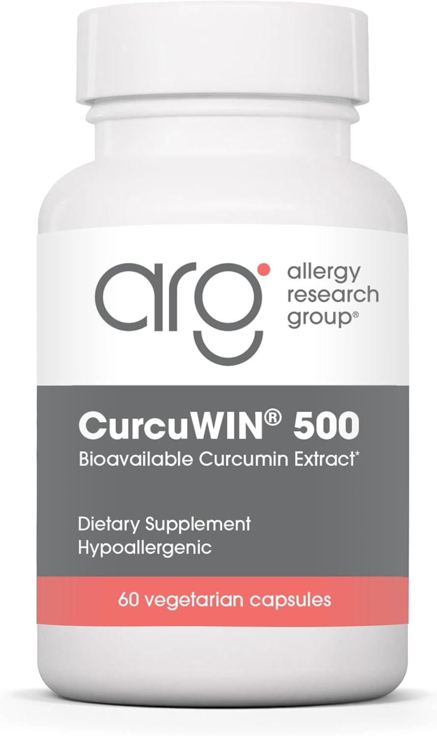 Allergy Research Group CurcuWIN 500 Supplement - Turmeric Extract, Curcumin 500mg, Turmeric Pills, Curcuma Longa, Pure, Organic, Bioavailable - 500mg Vegetarian Capsules, 60 Count