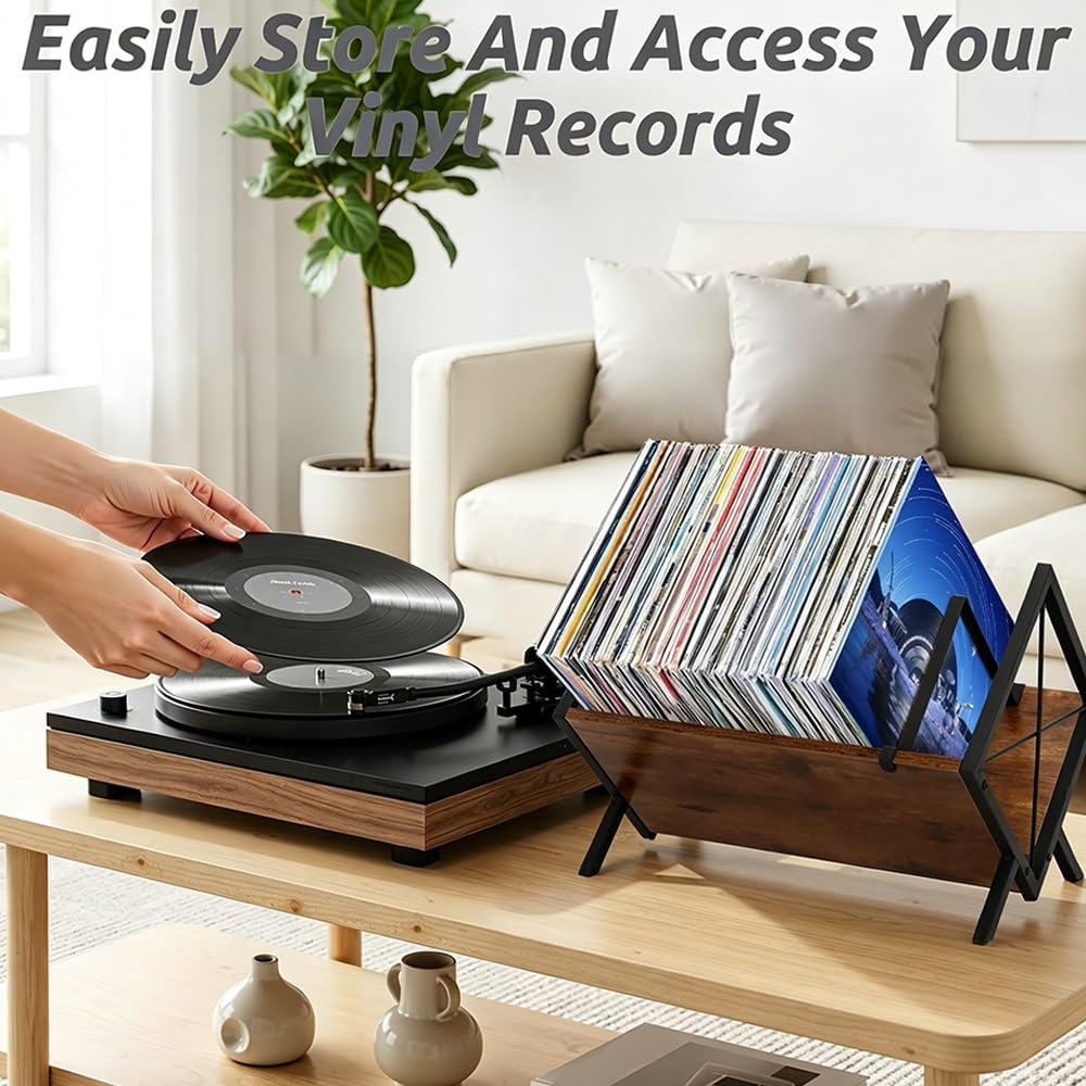 Scaffale per dischi in vinile, Portadischi da 80 LP, Scaffale per dischi in legno, Espositore per vinili a 1 livello con divisore regolabile, Organizzatore per album, riviste, libri, file