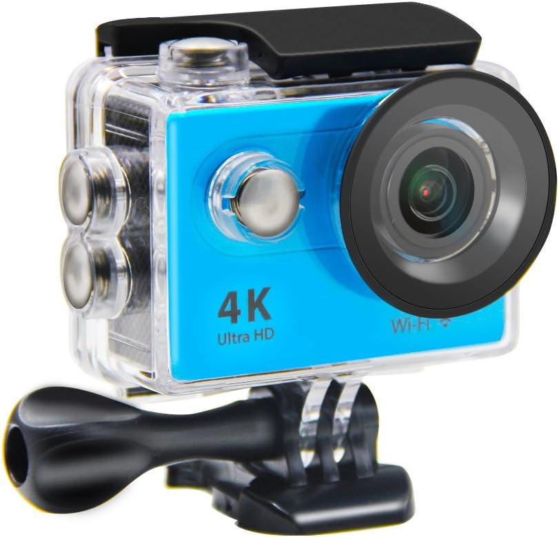 Action Camera NTSE Ultra HD 4K WiFi Sport Camera 1080P/60fps 2.0 LCD 170D Lens Helmet Cam Go Waterproof Pro Camera 30m Waterproof Cameras（ Blue）