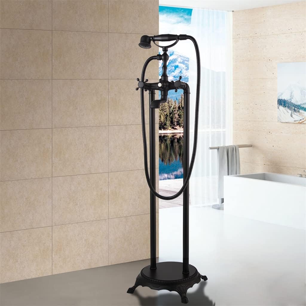 BaRdzo Matte Black Floor Standing Telephone Style Clawfoot Bath Shower Faucet Set Shower Bathtub