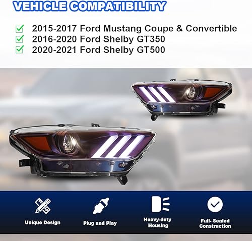 Miniatura 3 de Nixon Offroad Conjunto de faros delanteros de proyector para Ford Mustang Coupe y Convertible 2015-2017/Ford Shelby GT350 2016-2020, faros de haz