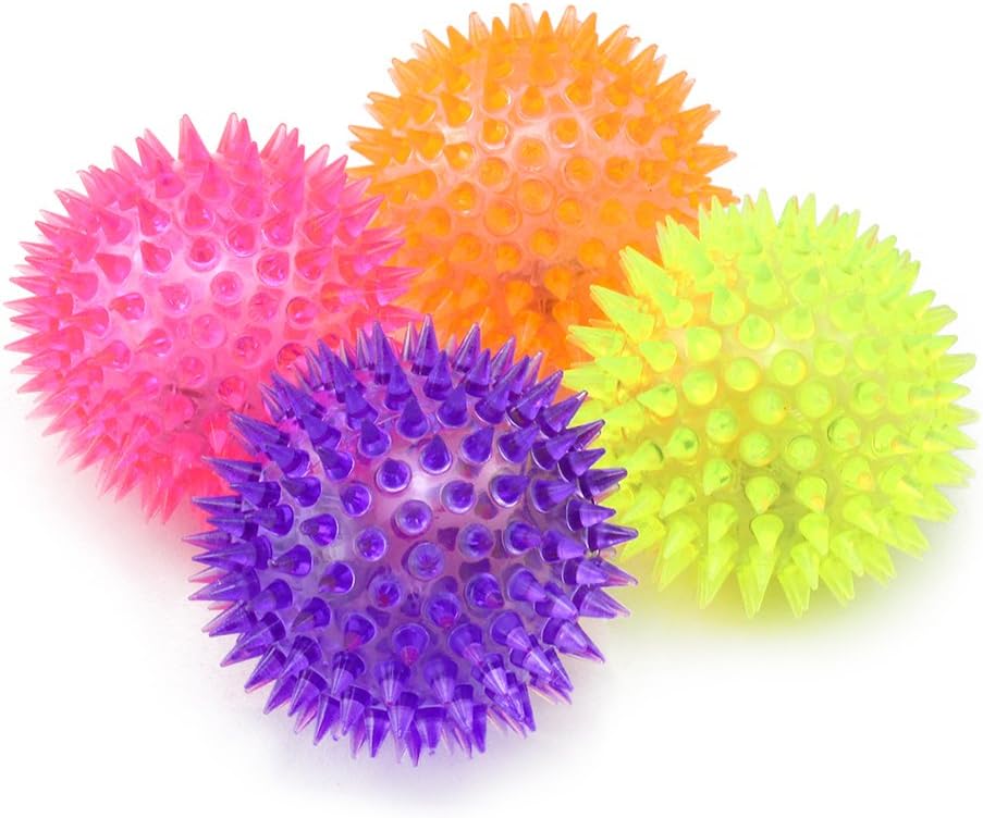 com-four® 4x flashing hedgehog ball with LED light - spiked ball, giveaways for children's birthday parties, rubber ball toy - massage ball, bouncy ball, light ball Ø 7 cm [selection varies]
