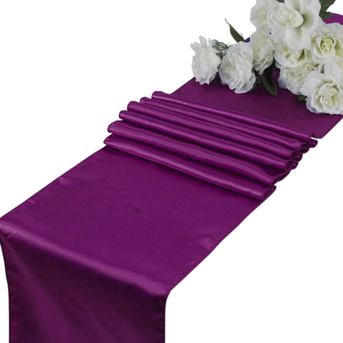 EDecor Pack of 12 Satin Table Runners for Wedding Party Event Banquet Dinning Table Decoration 12 X 108 Inch - Magenta Violet