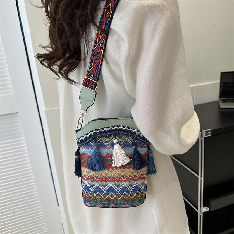 Bolso bandolera de piel sintética para mujer, hecho a mano, étnico, tejido