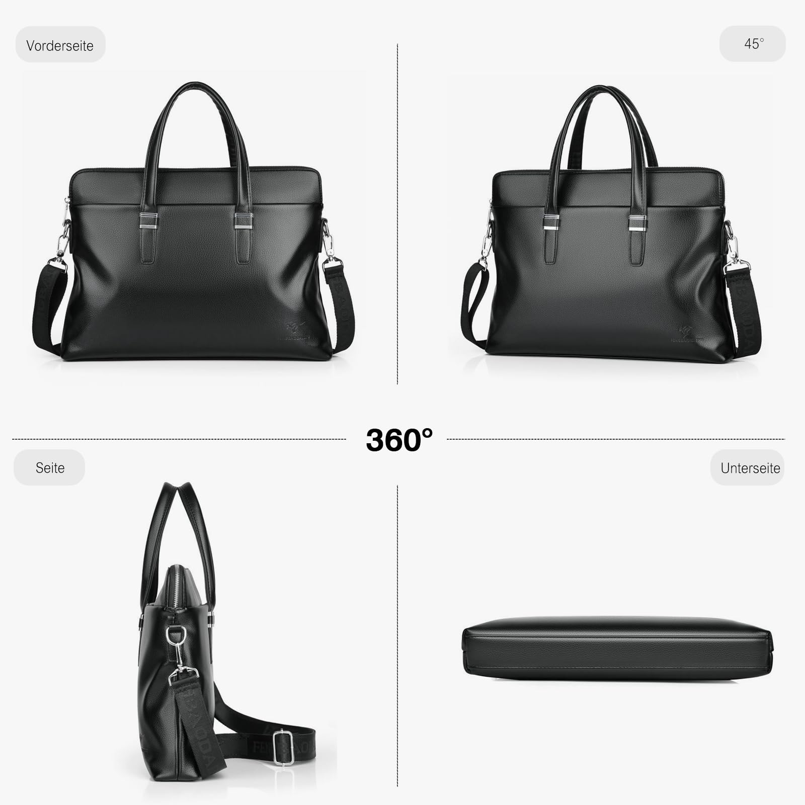 FANDARE Herren PU PU Leder Mappe, Großraum-Aktentasche für Business-Laptops, Commuter-Messengertasche mit mehreren Fächern für Büro/Reisen/Alltag für Geschenk für Berufstätige & Geschäftsleute