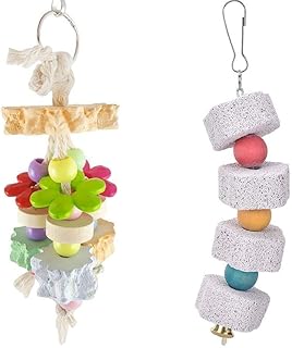 Hypeety Natural Calcium Teeth Chew Hanging Toy for Bird Macaw African Greys Budgies Cockatoo Parakeet Cockatiel Conure Lovebirds Cage Toy (2pcs)