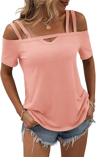 Camisetas de verano con hombros descubiertos para mujer, sexy, recortadas, de manga corta, cruzadas, estilo casual