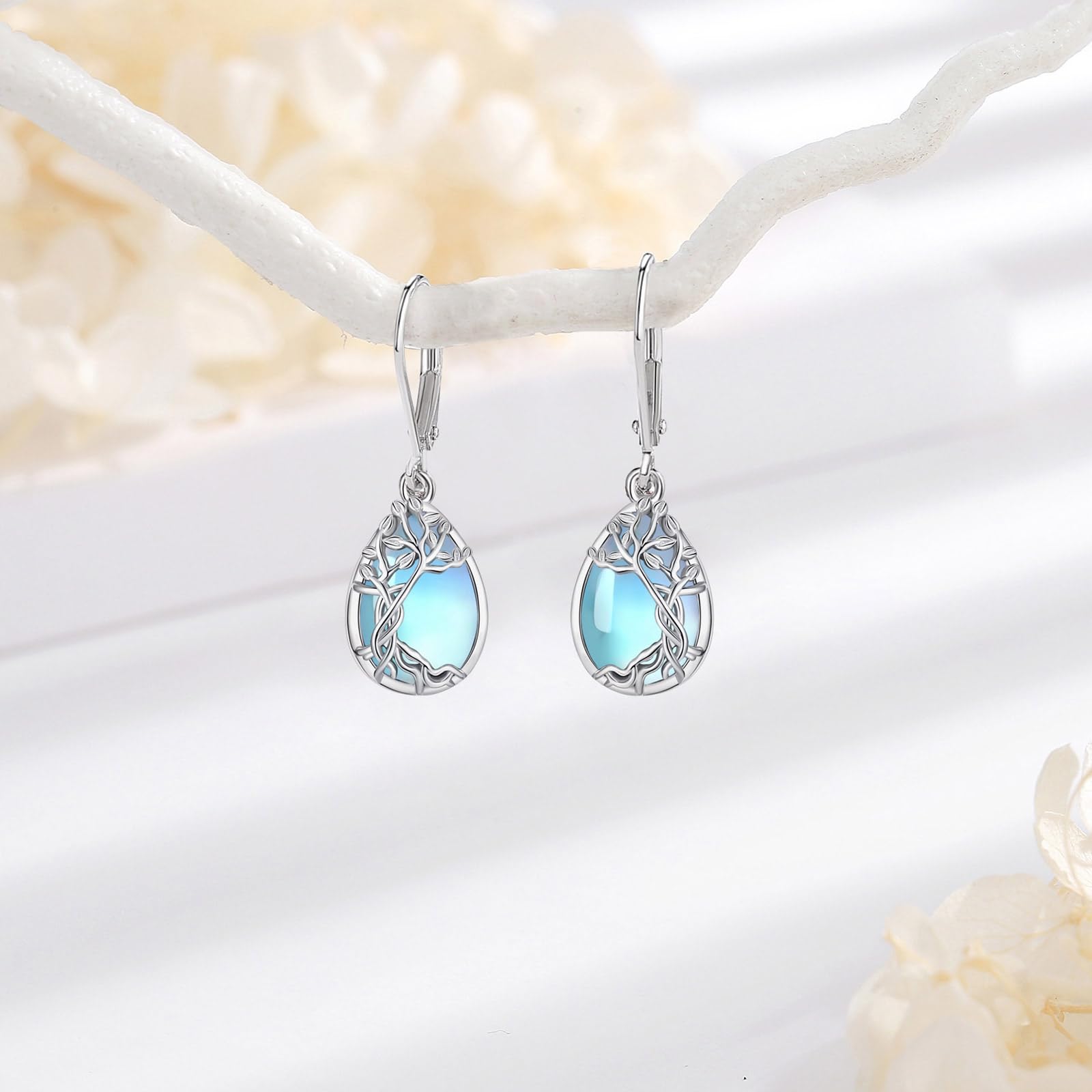 Plata de Ley 925 Pendientes de Árbol de la Vida/Tortuga Marina/Estrella de Mar/Serpiente Luna/Vaca Highland Pendientes de Turquesa Piedra de Luna Joyería Regalo para Mujer