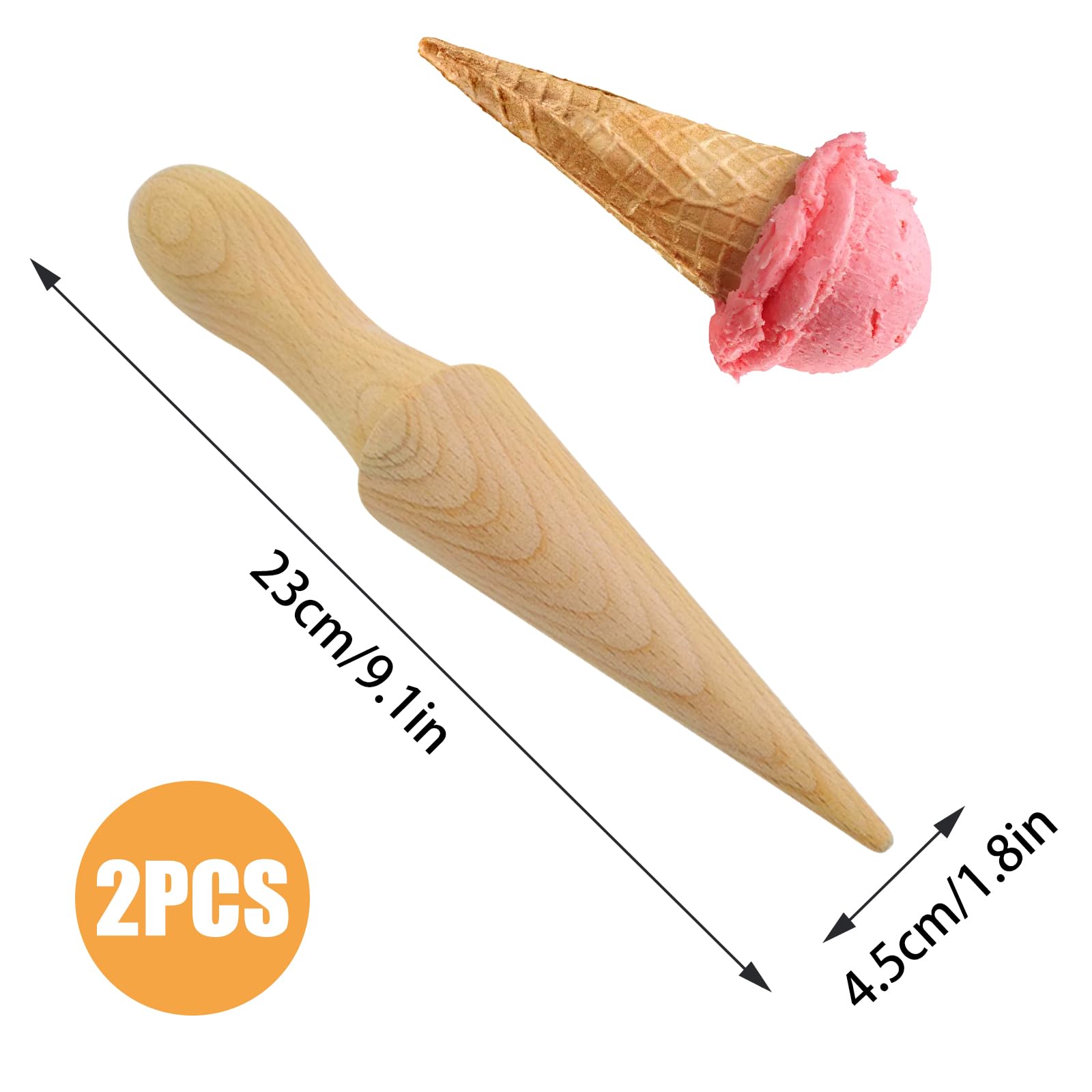 2 moldes de cono de helado, moldes de madera reutilizables para cuernos de crema, conos de gofre, rodillo de pizzela, rollo de huevo, molde para cocina, cocina y horneado 2